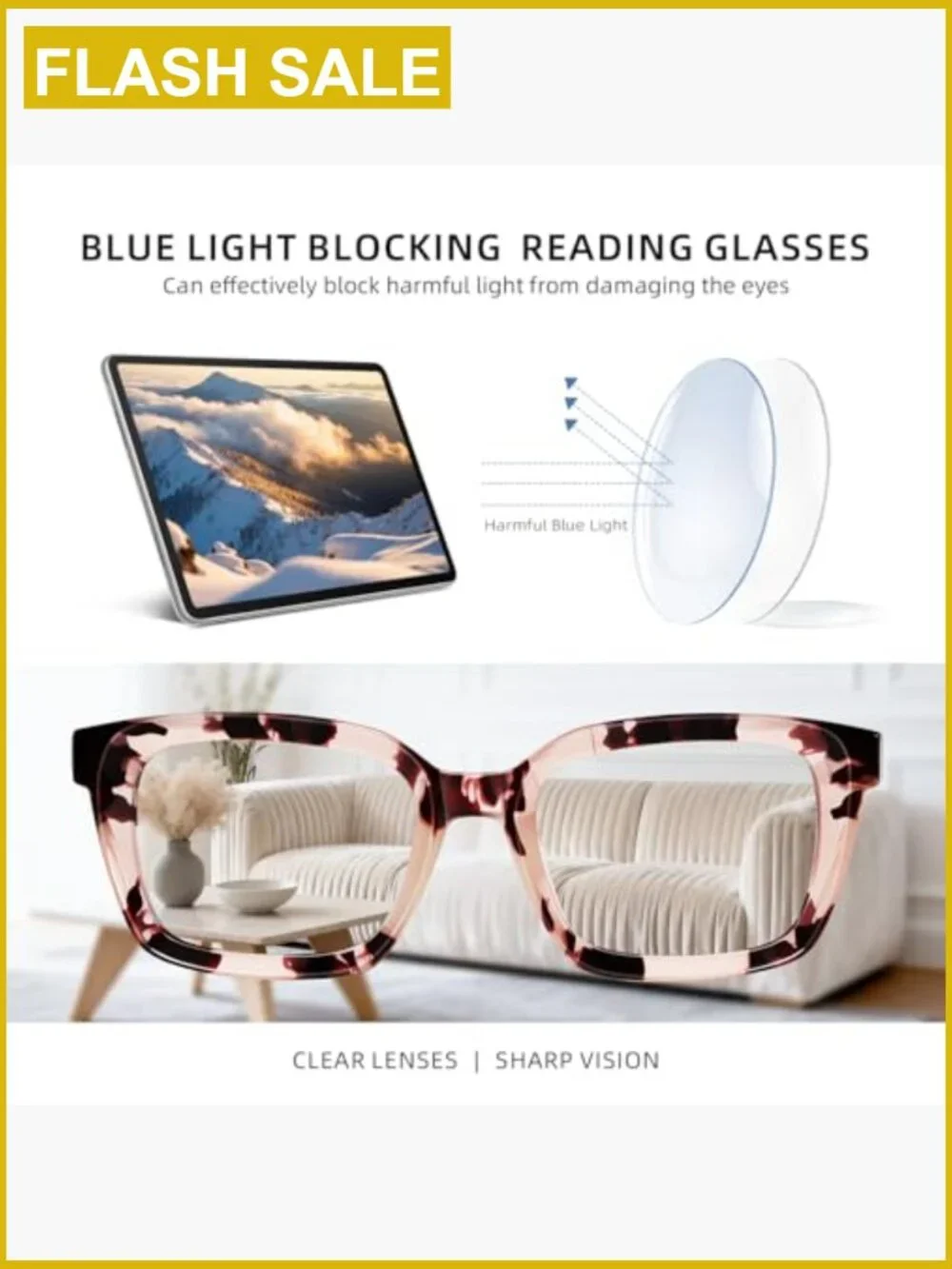 Square Blue Light Blocking Reading Glasses with Spring Hinge